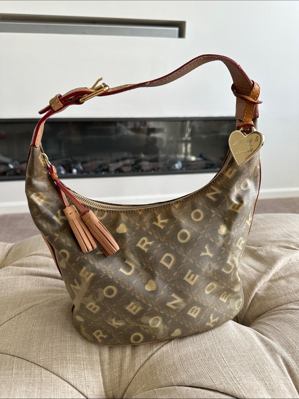 Dooney & Bourke Brown Logo Hobo with Pink Trim